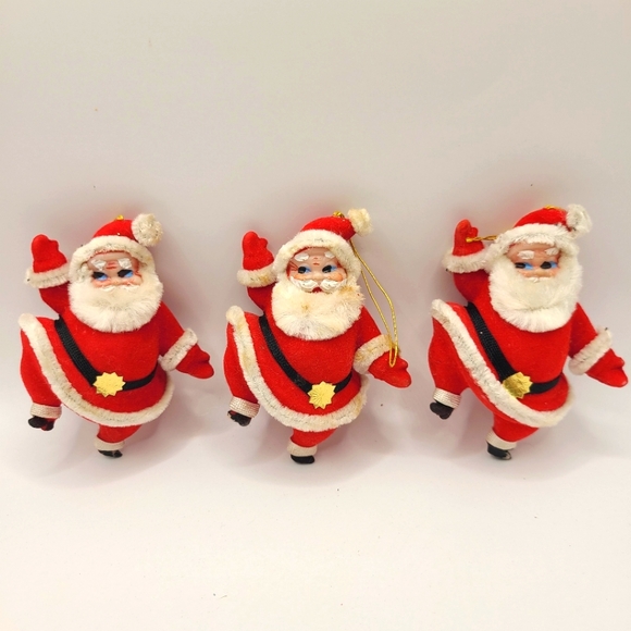 Lot of 5 Vintage Flocked Dancing Santa Ornaments - Picture 5 of 7